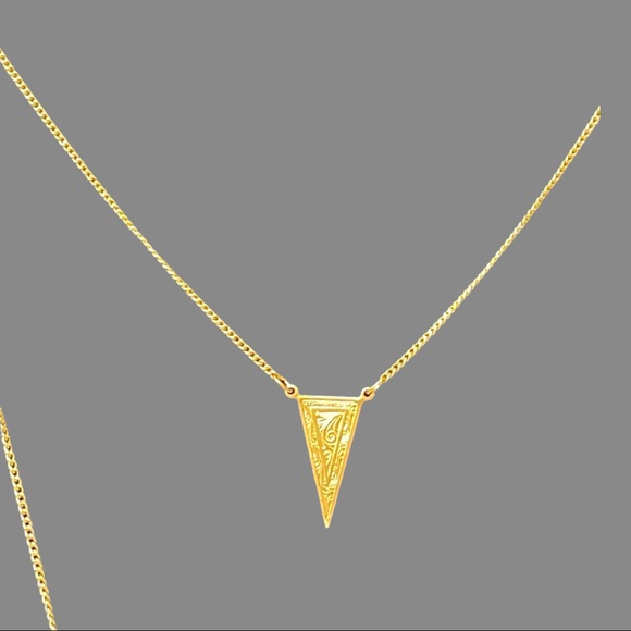 Brass Double Chain Triangle Necklace - Picture 4 of 5